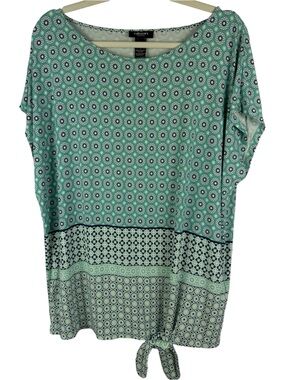 Olsen Europe Geometric Mosaic Print Boho Dolman Sleeve Side-Tie Top XL / 16